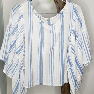 Blouse, Size Large , white with blue stripes
